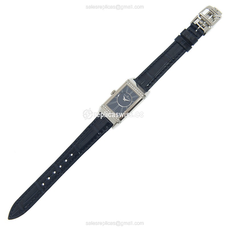 Jaeger-Lecoultre Q3348420 REVERSO - Manual - Stainless Steel - Diamonds - Silver Dial - Blue Leather Strap - View 3