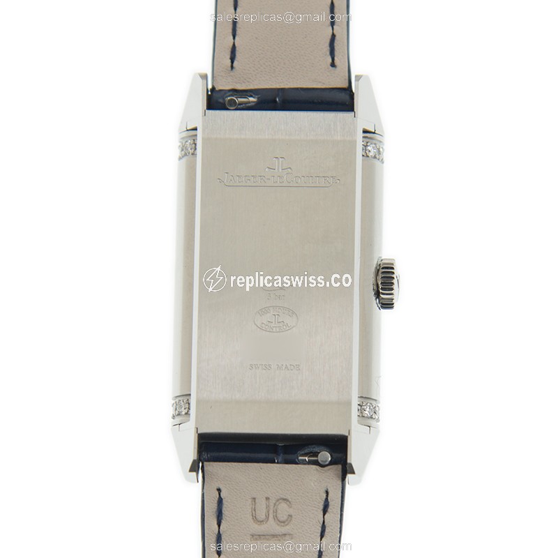 Jaeger-Lecoultre Q3348420 REVERSO - Manual - Stainless Steel - Diamonds - Silver Dial - Blue Leather Strap - View 4