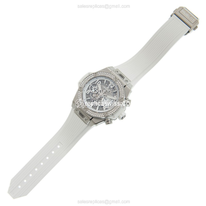 Hublot BIG BANG Replica - Automatic - Titanium Case - Diamond Bezel - Silver Dial - View 2