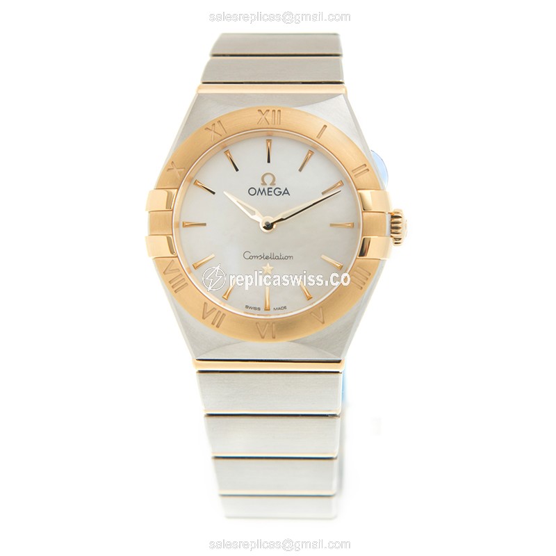 Omega Constellation Replica - Quartz | 18kt Gold & Steel Case | White Dial, Gold Strap - View 2