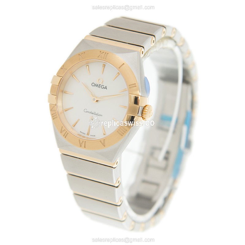 Omega Constellation Replica - Quartz | 18kt Gold & Steel Case | White Dial, Gold Strap - View 3