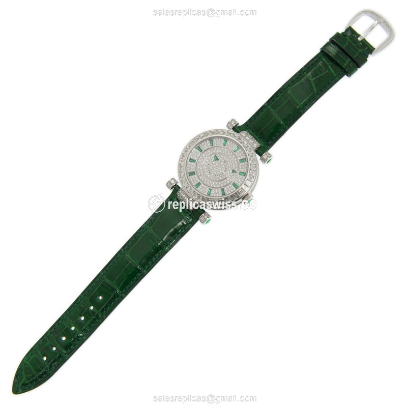 Franck Muller DBL MYST BAG C BAG 36 - Auto - 18kt White Gold - Diamond - Silver Dial - Green Alligator Buckle - View 2