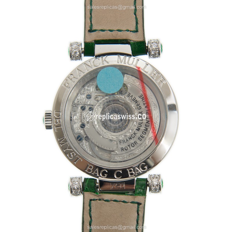 Franck Muller DBL MYST BAG C BAG 36 - Auto - 18kt White Gold - Diamond - Silver Dial - Green Alligator Buckle - View 3