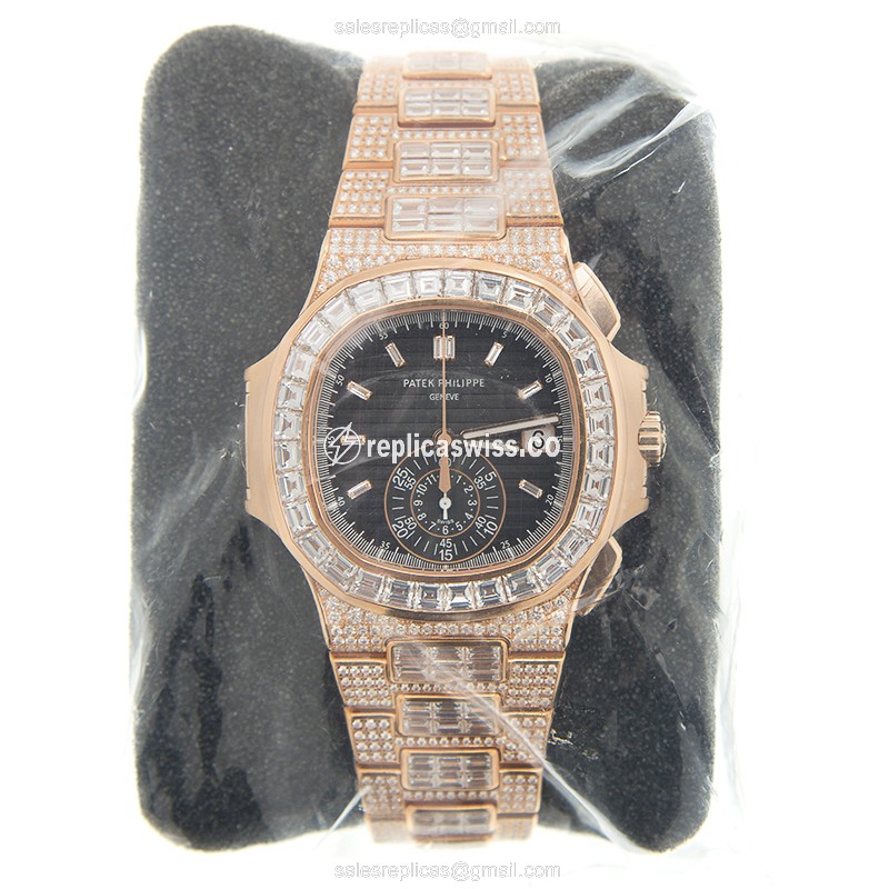 Patek Philippe Replica - 18kt Rose Gold & Diamond - Automatic - Black Dial - Clasp - View 2