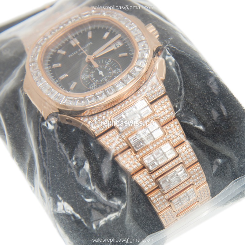 Patek Philippe Replica - 18kt Rose Gold & Diamond - Automatic - Black Dial - Clasp - View 3