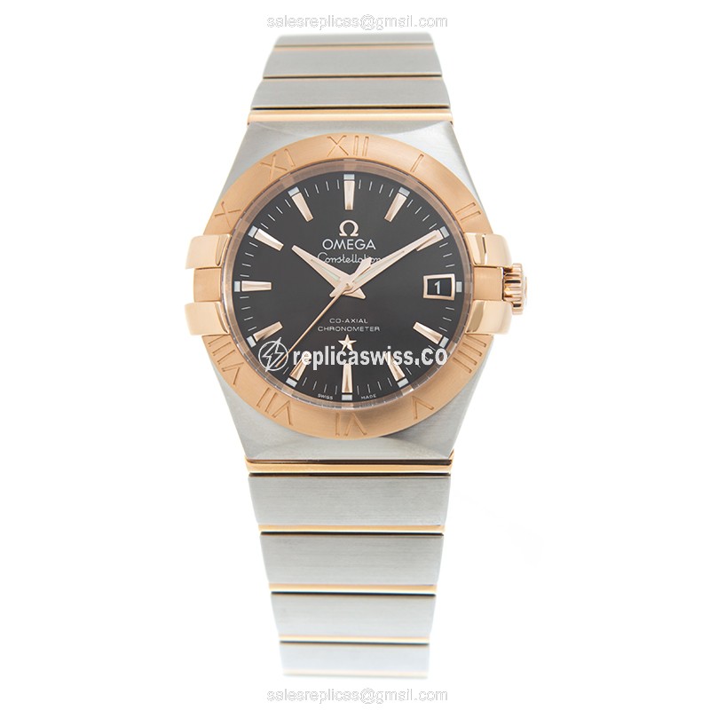 Omega Constellation Replica - Automatic - 18kt Rose Gold & Steel - Gray Dial - Gold Clasp - 18kt Steel Strap - View 2