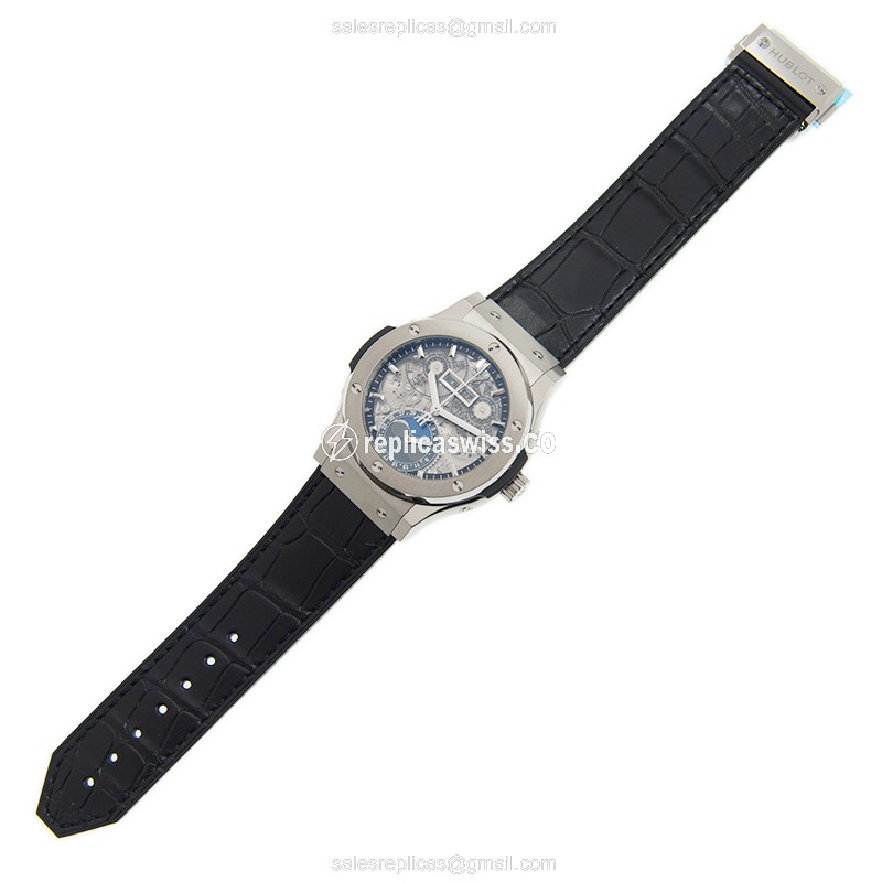 Hublot Classic Fusion Replica - Automatic Titanium Case - Skull Dial - Black Alligator Strap - View 2