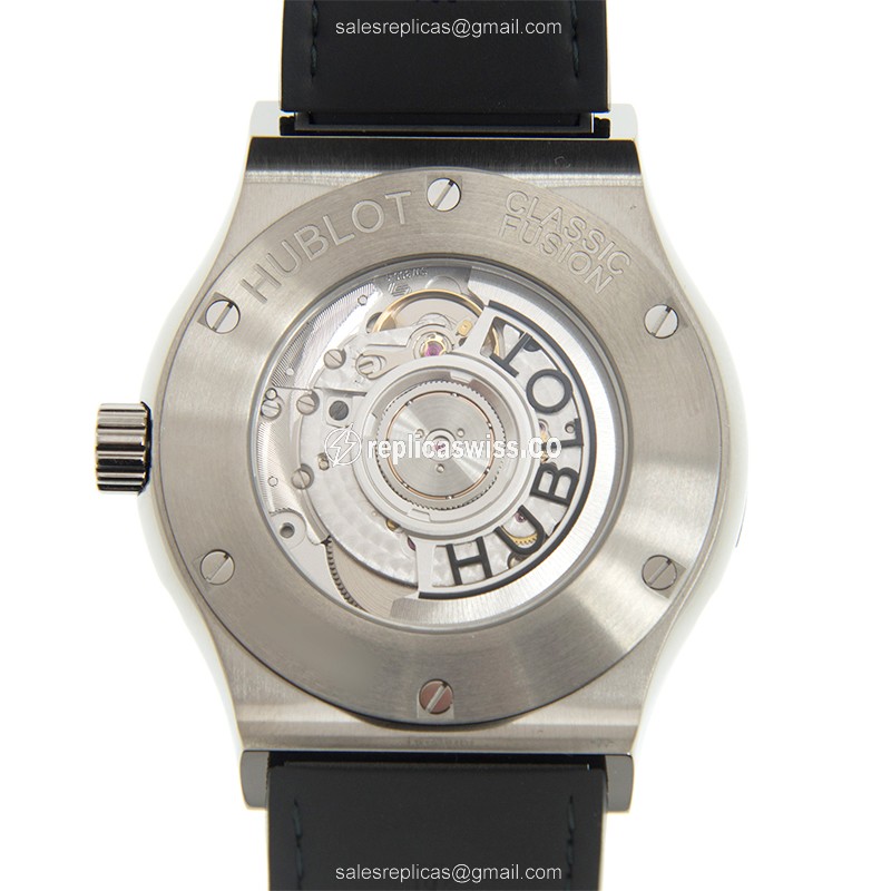 Hublot Classic Fusion Replica - Automatic Titanium Case - Skull Dial - Black Alligator Strap - View 3