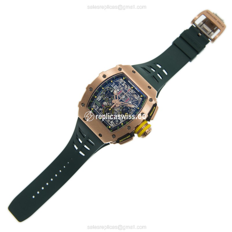 Richard Mille RM11-03 RG - Auto 18kt Rose Gold Case - Silver Dial - Green Rubber Strap - View 2