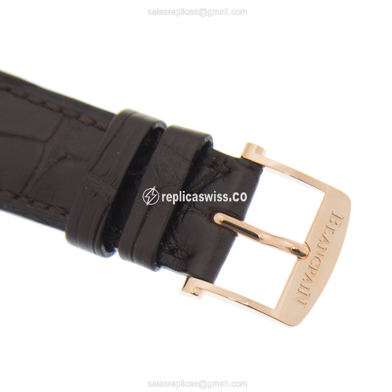 Blancpain 2360-2991A-55A Replica - Auto - 18kt Rose Gold - Diamonds - White Dial - Brown Alligator Buckle - View 4