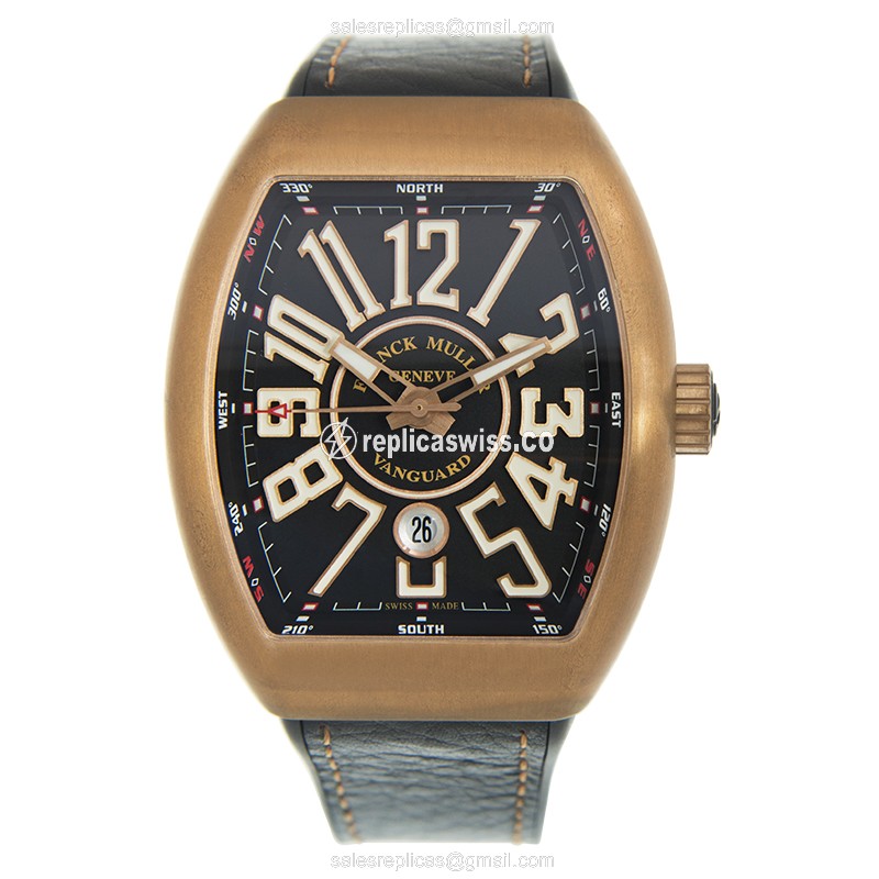 Franck Muller V 45 SC DT CIR BZ NR.BR Vanguard Replica - Bronze Case, Automatic, Black Dial on Cowhide Strap - View 2