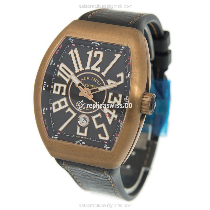 Franck Muller V 45 SC DT CIR BZ NR.BR Vanguard Replica - Bronze Case, Automatic, Black Dial on Cowhide Strap - View 3