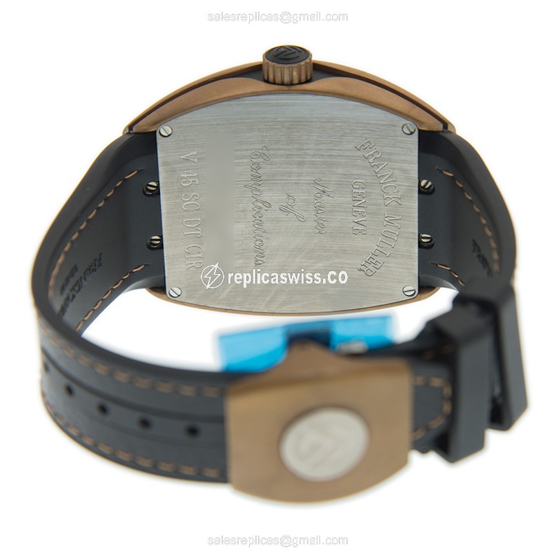 Franck Muller V 45 SC DT CIR BZ NR.BR Vanguard Replica - Bronze Case, Automatic, Black Dial on Cowhide Strap - View 4