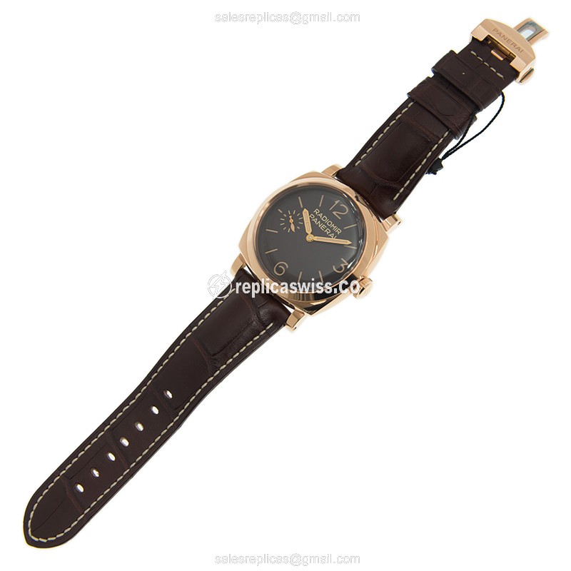 Panerai PAM00398 RADIOMIR - Manual Wind - 18kt Rose Gold - Black Dial - Brown Alligator Strap - View 2