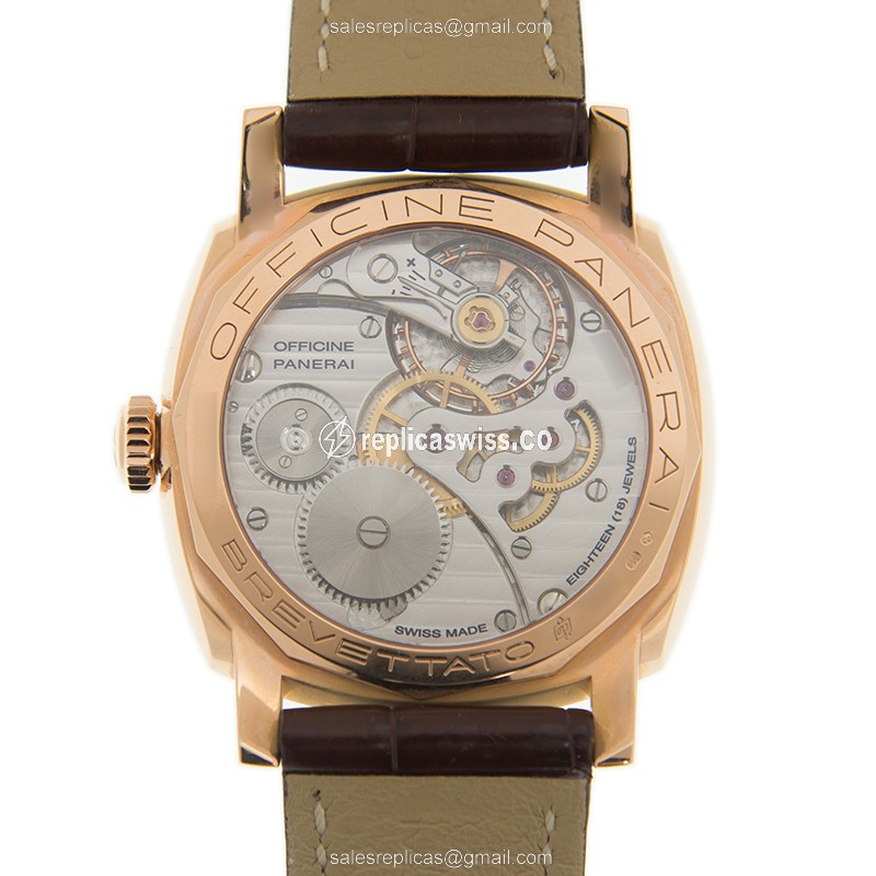 Panerai PAM00398 RADIOMIR - Manual Wind - 18kt Rose Gold - Black Dial - Brown Alligator Strap - View 3