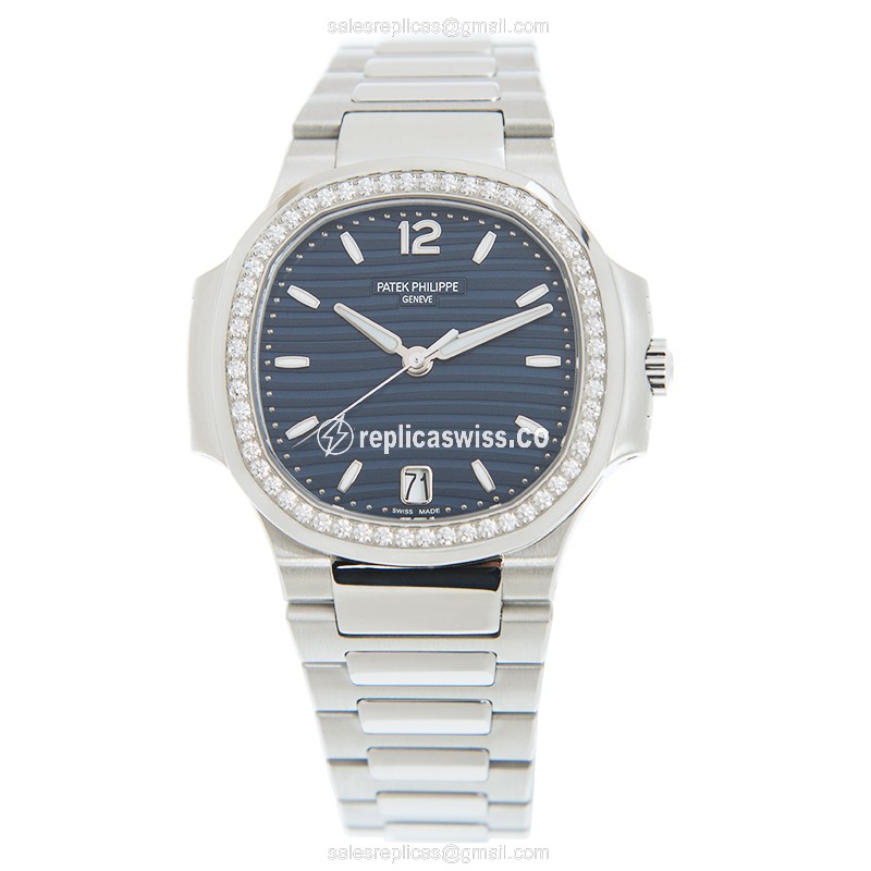 Patek Philippe 7118/1200A-001 Replica - Automatic - Blue Dial - Diamond Case - Silver Steel Strap - View 2