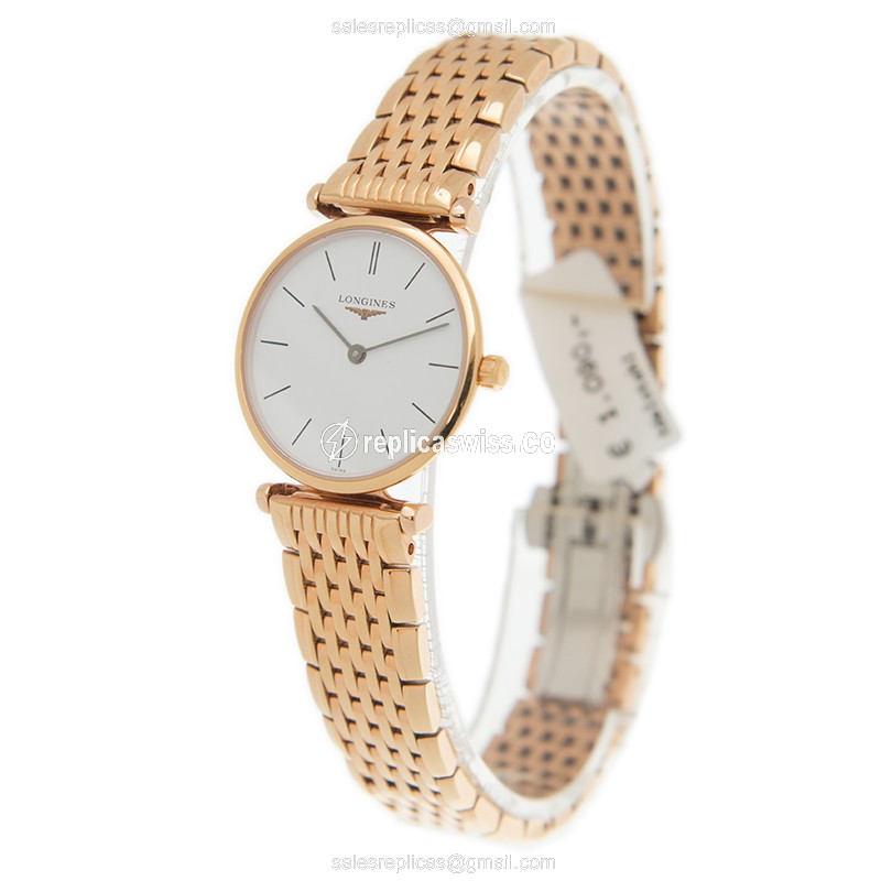 Longines LA GRANDE Quartz PVD Gold - White Dial - Gold Strap - Clasp - View 2