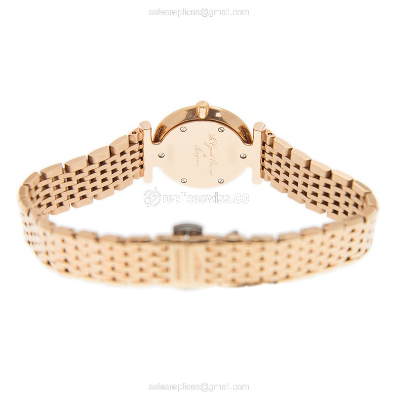 Longines LA GRANDE Quartz PVD Gold - White Dial - Gold Strap - Clasp - View 3