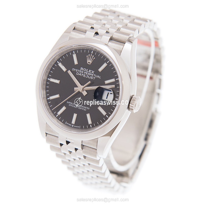 Rolex DATEJUST Replica - Automatic - Stainless Steel - Black Dial, Silver Clasp - View 3