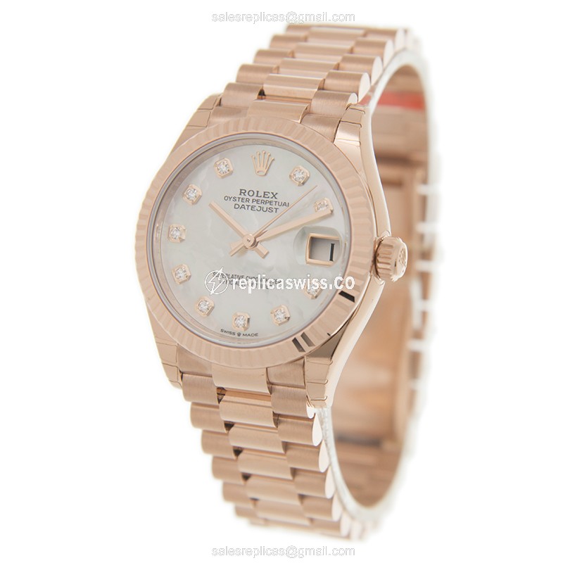 Rolex Datejust Replica - Automatic - White Dial - 18kt Gold Case & Clasp - View 3