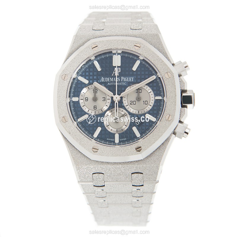 Automatic Replica Audemars Piguet ROYAL OAK - 18kt Gold - Blue Dial - Silver Strap - View 2