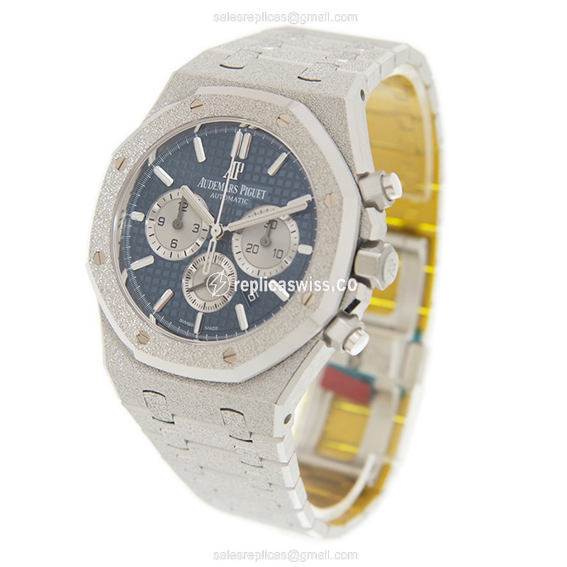 Automatic Replica Audemars Piguet ROYAL OAK - 18kt Gold - Blue Dial - Silver Strap - View 3