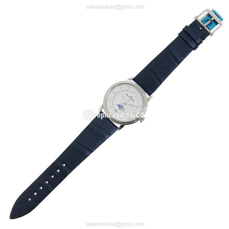 Blancpain 6126-1127-55B Classic - Automatic - Diamond Case - White Dial - Blue Alligator Strap - View 2