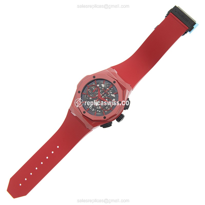 Hublot Classic Fusion Replica - Automatic Ceramic - Black Dial on Red Rubber Strap - View 2