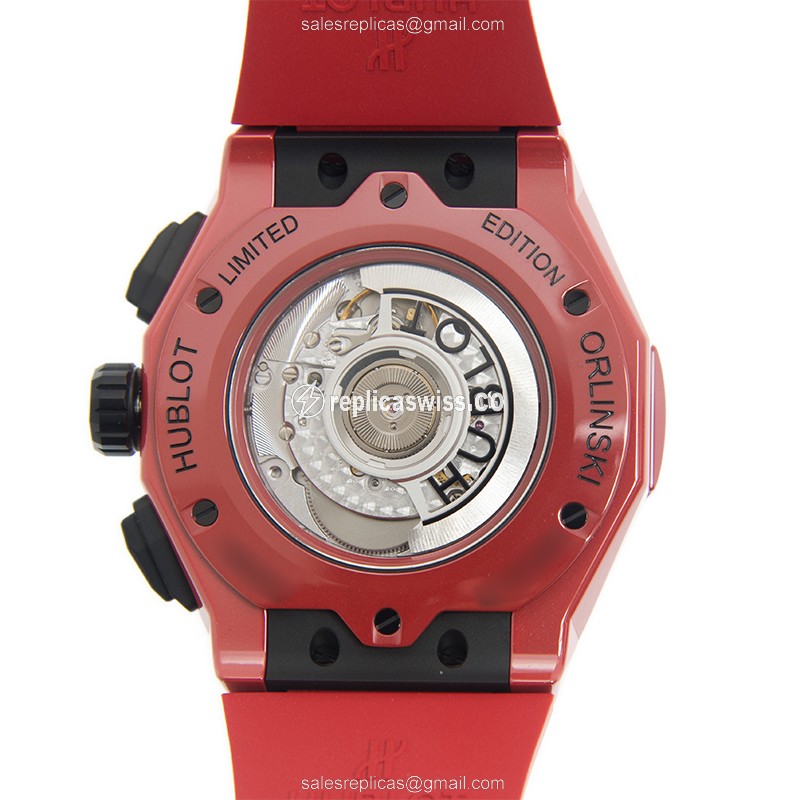 Hublot Classic Fusion Replica - Automatic Ceramic - Black Dial on Red Rubber Strap - View 3
