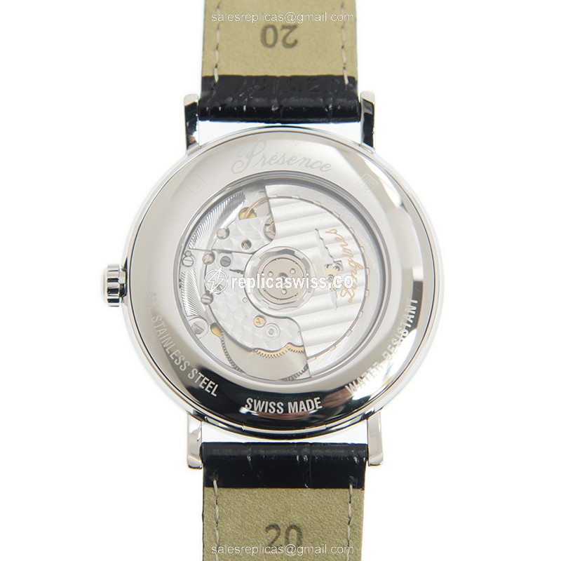 Longines Presence Replica - Automatic - Steel Case - Gray Dial, Leather Strap - View 3