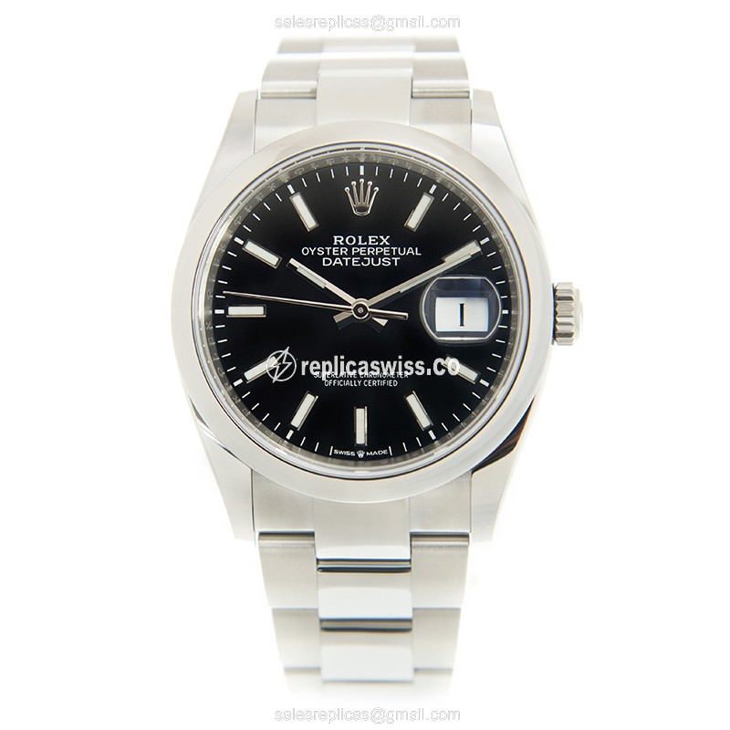 Rolex Datejust Replica - Automatic - Steel Case - Black Dial on Silver Strap - View 2
