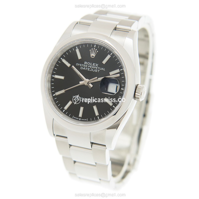Rolex Datejust Replica - Automatic - Steel Case - Black Dial on Silver Strap - View 3