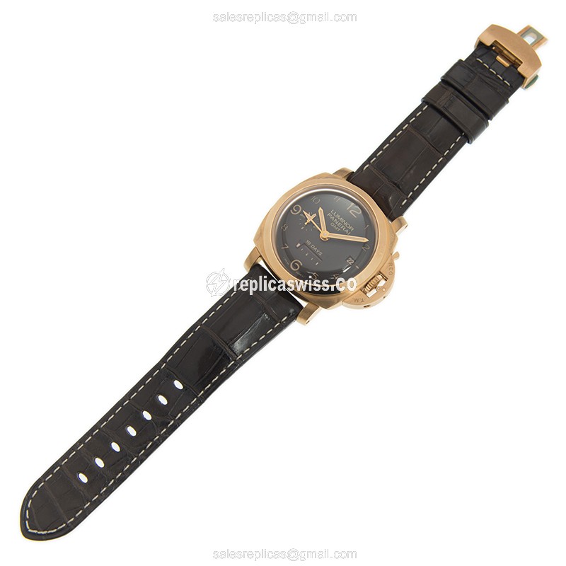 Panerai PAM00487 LUMINOR Replica - Automatic - 18kt Gold - Brown Dial - Leather Strap - View 2