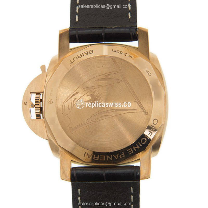 Panerai PAM00487 LUMINOR Replica - Automatic - 18kt Gold - Brown Dial - Leather Strap - View 3