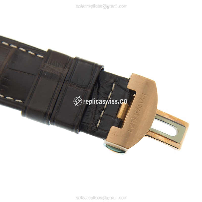 Panerai PAM00487 LUMINOR Replica - Automatic - 18kt Gold - Brown Dial - Leather Strap - View 4