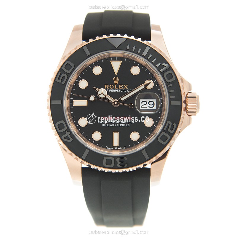 Rolex Yacht Master Replica - Automatic - 18kt Rose Gold - Black Dial, Rubber Strap - View 2