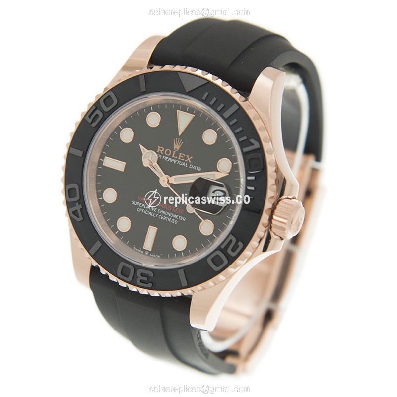Rolex Yacht Master Replica - Automatic - 18kt Rose Gold - Black Dial, Rubber Strap - View 3