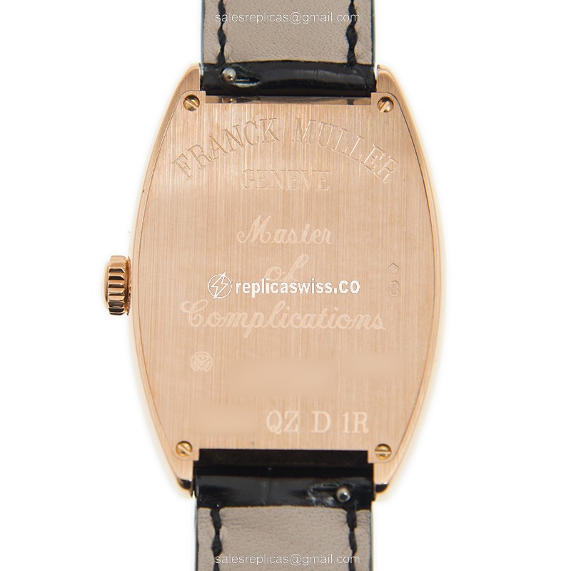 Franck Muller 2852 QZ D 1R Replica - Quartz - 18kt Rose Gold Case - White Dial on Black Alligator Strap - View 3