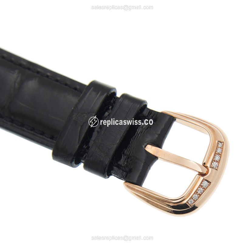 Franck Muller 2852 QZ D 1R Replica - Quartz - 18kt Rose Gold Case - White Dial on Black Alligator Strap - View 4