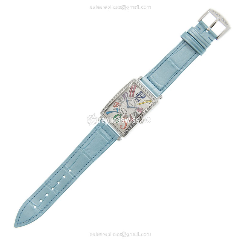 Franck Muller 952 QZ COL DRM D 1R AC Replica - Quartz - Diamond Case - White Dial, Blue Alligator Strap - View 2