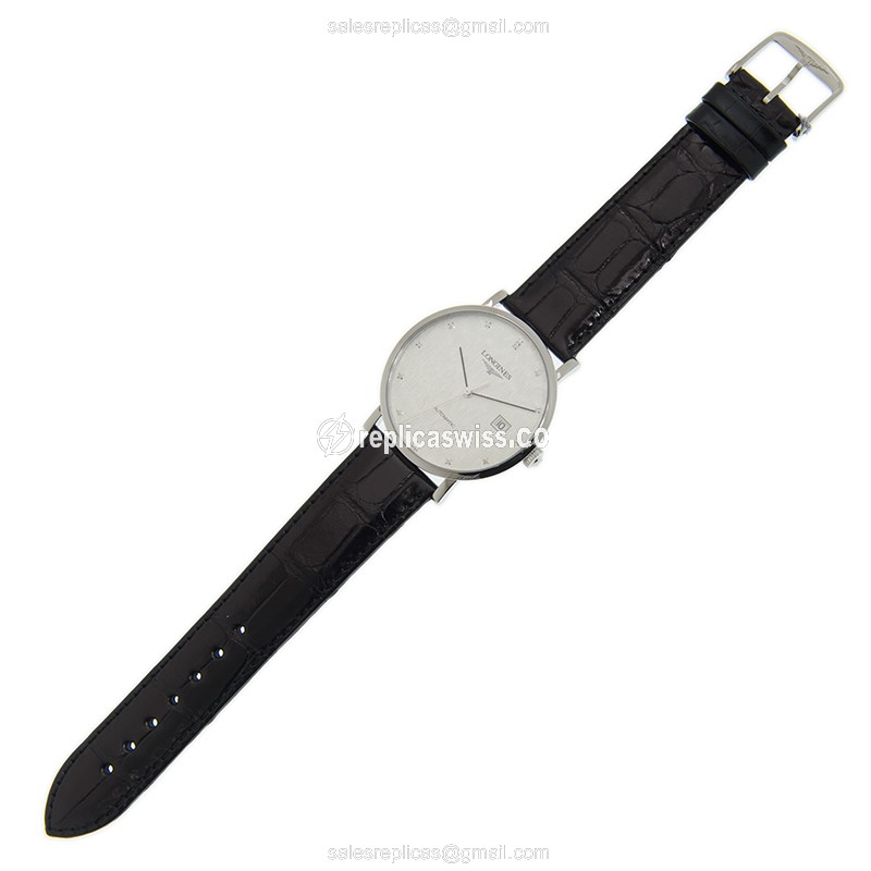 Longines Elegant Replica - Automatic - Stainless Steel - White Dial - Leather Strap - Black Buckle - View 2