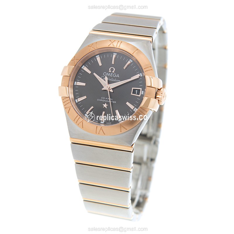 Omega Constellation Replica - Automatic - 18kt Rose Gold & Steel - Gray Dial - Gold Clasp - 18kt Steel Strap - View 3