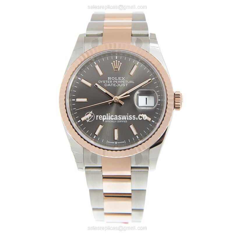 Rolex Datejust Replica - Automatic - 18kt Rose Gold & Steel - Gray Dial - Gold Clasp - View 2