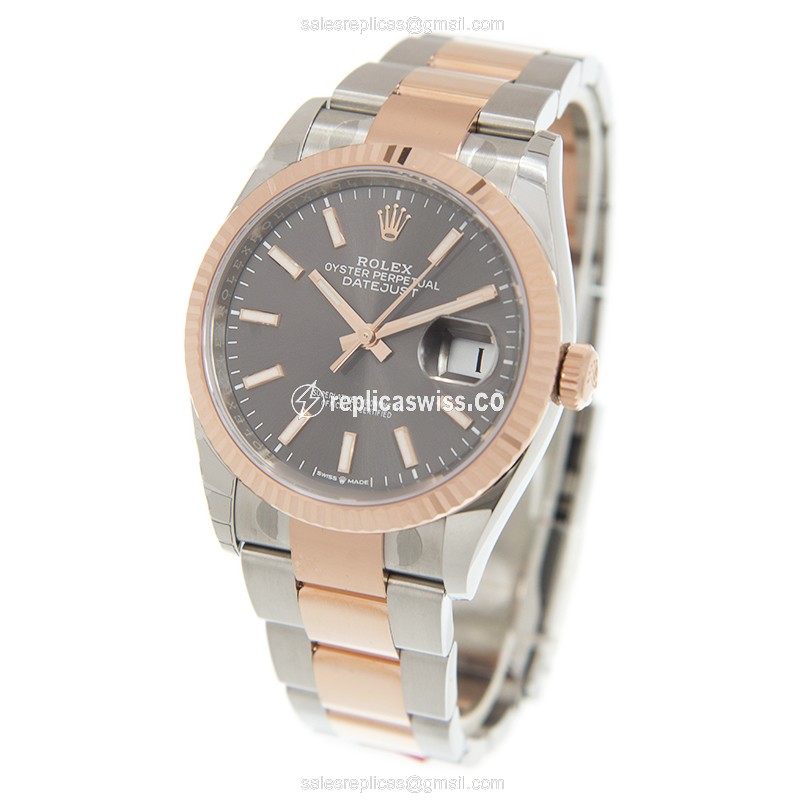 Rolex Datejust Replica - Automatic - 18kt Rose Gold & Steel - Gray Dial - Gold Clasp - View 3