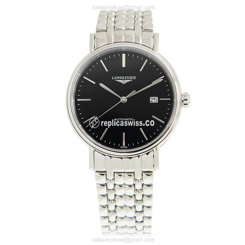 Longines Presence Replica - Automatic | Stainless Steel | Black Dial | Silver Steel Strap - View 2