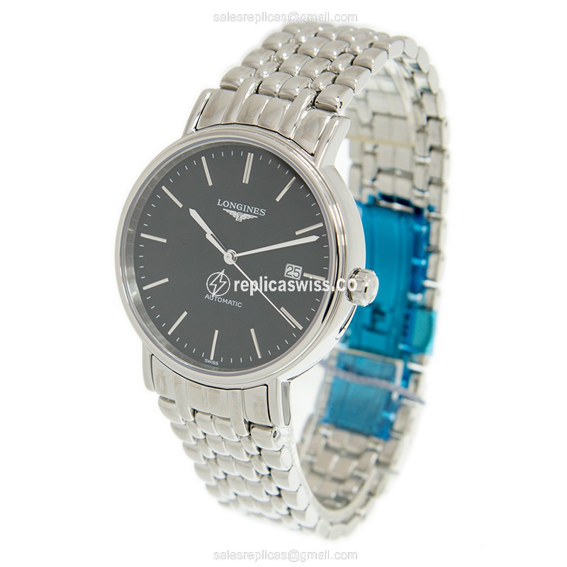 Longines Presence Replica - Automatic | Stainless Steel | Black Dial | Silver Steel Strap - View 3