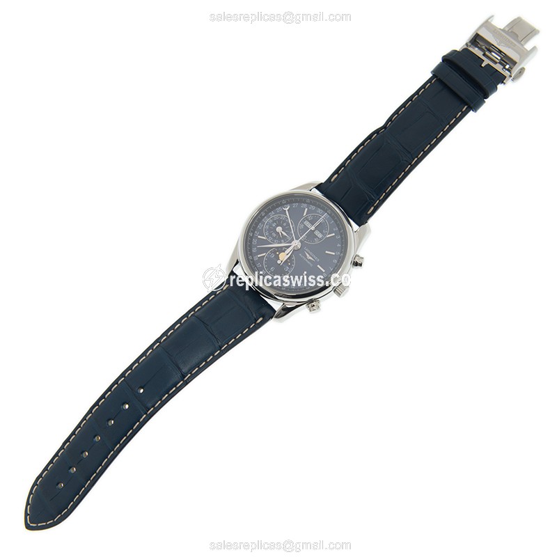 Longines Master Automatic - Steel Case - Blue Dial - Alligator Blue Strap - View 2