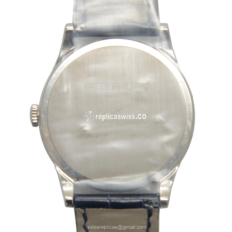 Patek Philippe 5089G-015 Replica - Automatic - 18kt Gold - Silver Dial - Blue Alligator Strap - View 3