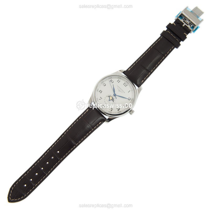 Longines L2.919.4.78.3 Replica - Automatic - Steel Case - White Dial, Brown Leather Strap - View 2