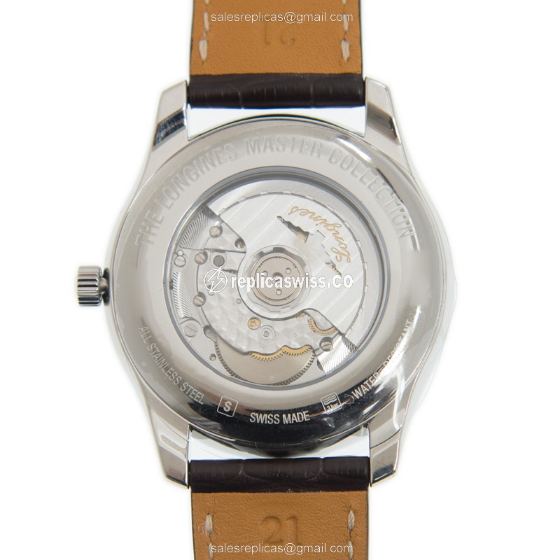 Longines L2.919.4.78.3 Replica - Automatic - Steel Case - White Dial, Brown Leather Strap - View 3